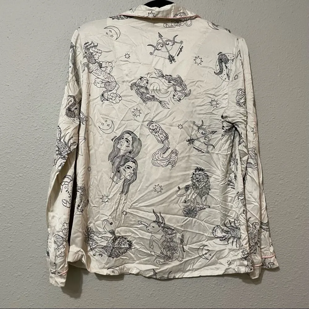Chelsea Peers White Astrology Print Button Sleep Shirt Womens S Satin Buttons - Image 7