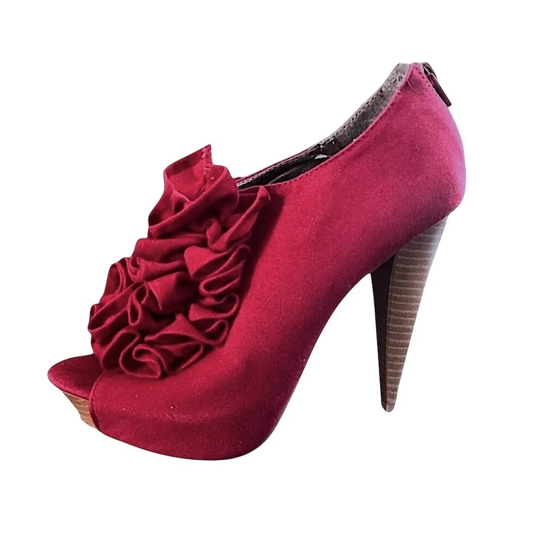 Charlotte Russe Shoes Womens Red Peep-Toe Booties Ruffled Suede Platform Size 6 - Image 3
