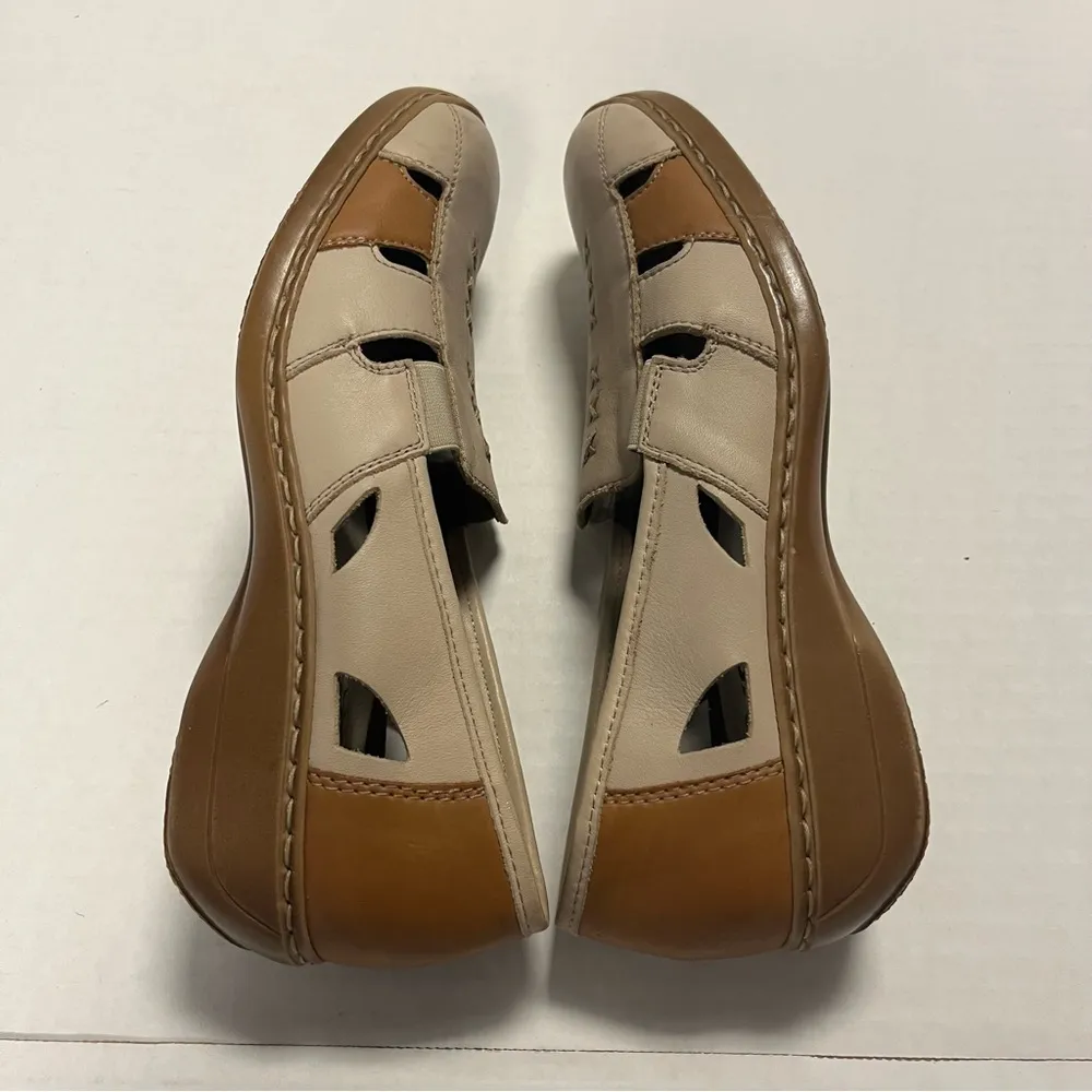 Rieker Anti Stress Shoes Denise Slip On Loafers Leather Cut Out Cream EU 39 GUC Tan Size 8 - Image 6
