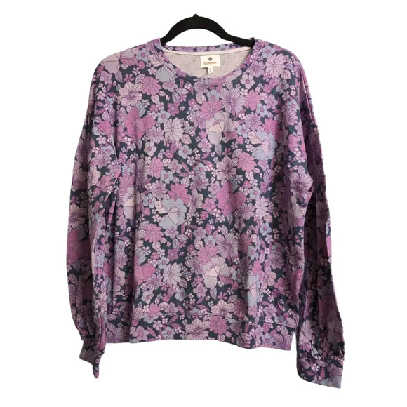 Sundry Mod Floral Sweatshirt Top Bright Orchid Long Sleeves Crewneck 2 / M New - Image 1