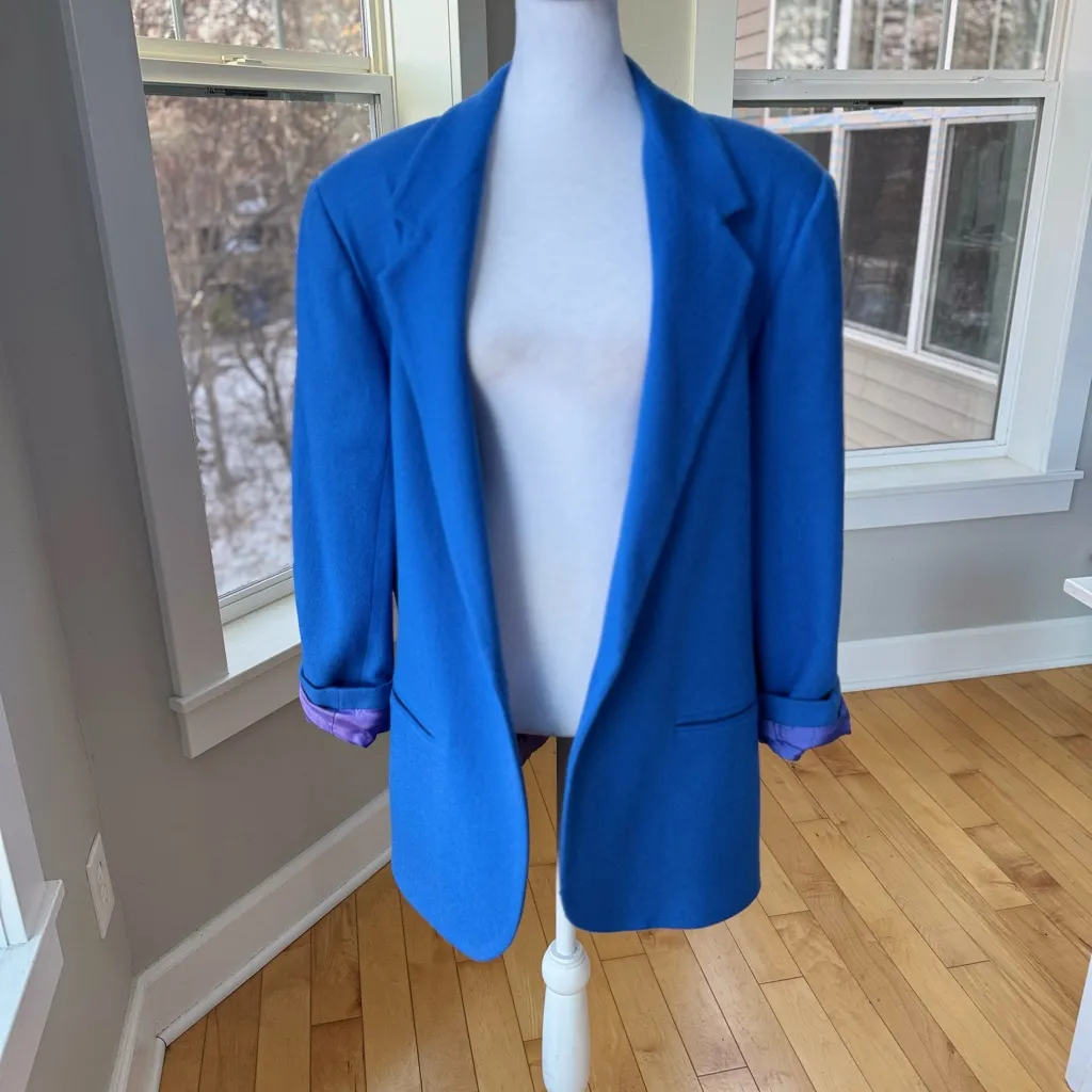 Vintage Sag Harbor Cobalt Blue Wool Oversized Blazer Jacket Fully Lined Sz 16 Size L - Image 12