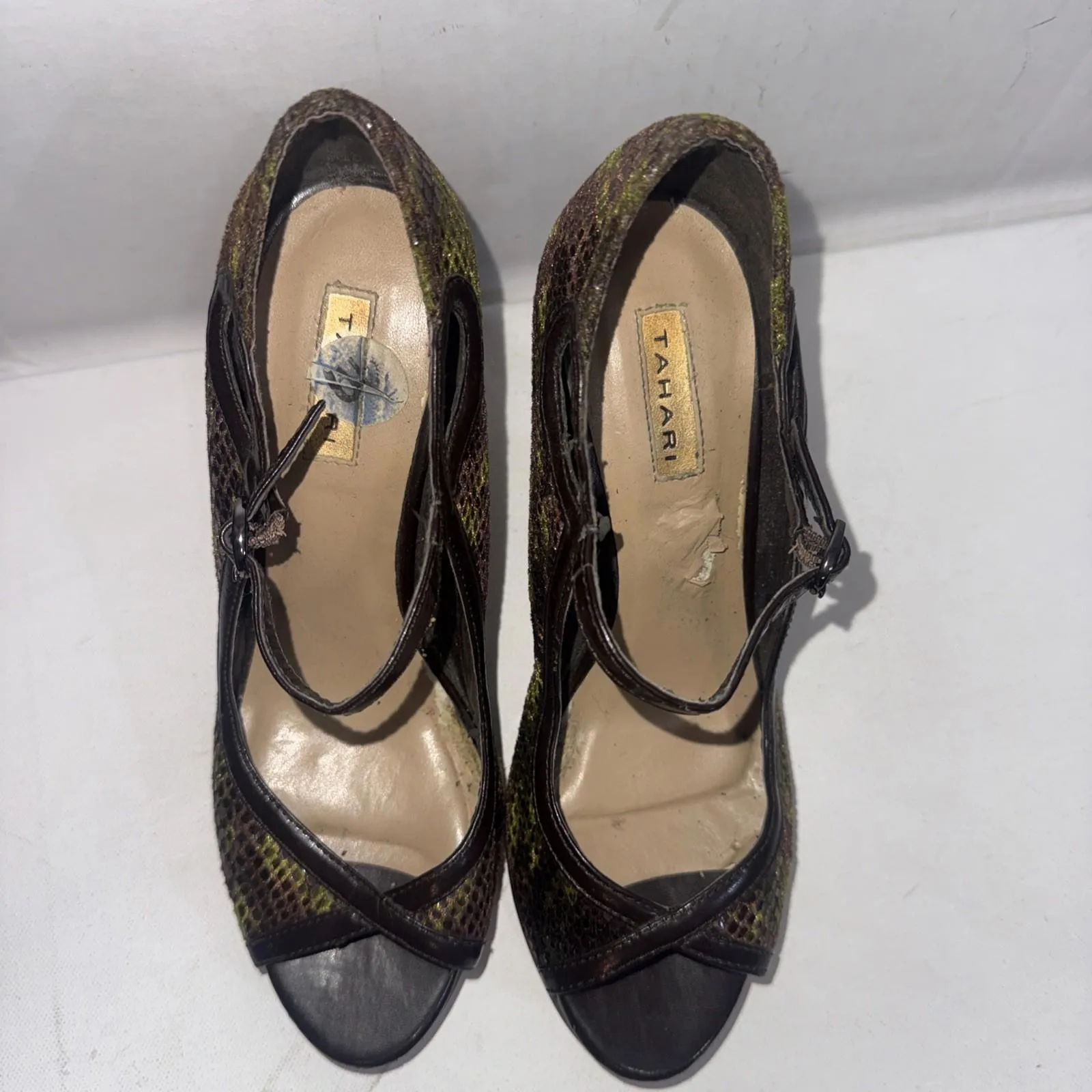 Vintage Y2K Tahari Marti Peep Toe Snakeskin Platforms Heels Shoes Size 6.5 - Image 5