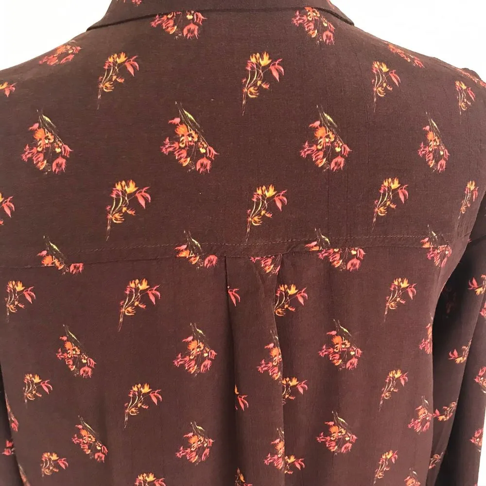 NWOT Something Navy Brown Floral Button Up Blouse - Image 7