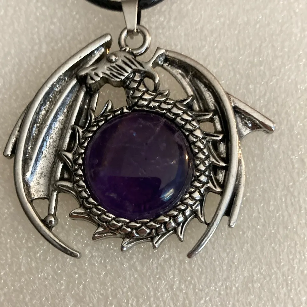 Amethyst Dragon Charm Necklace. NWOTT Cord is 17 1/2” Long with … - Image 2