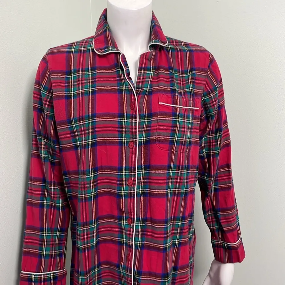 Lands’ End Plaid Flannel Button Down Nightgown Size S - Image 3