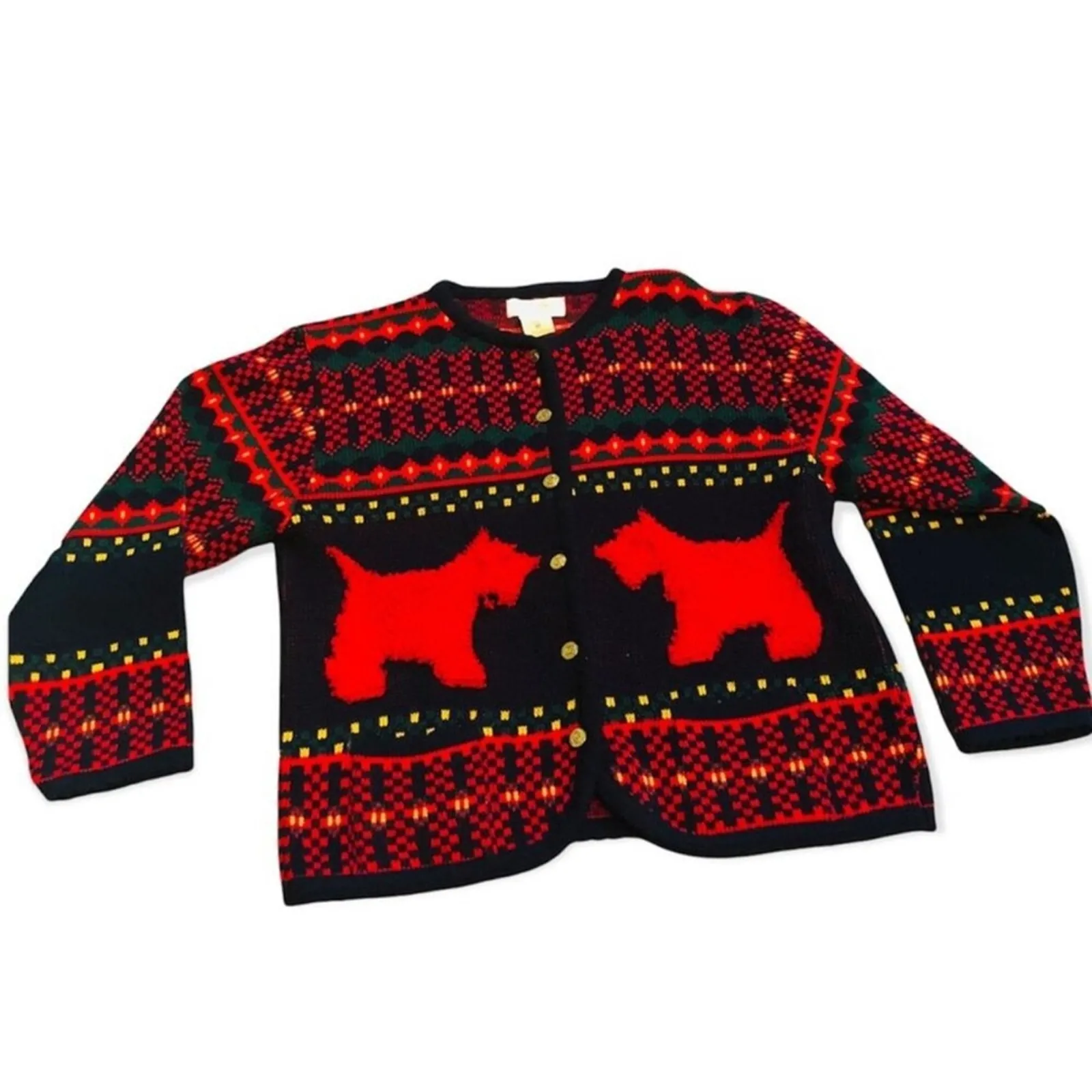 Vintage Casual Corner Scottish Terrier Cardigan M Navy Ugly Christmas Sweater Black Size M - Image 2