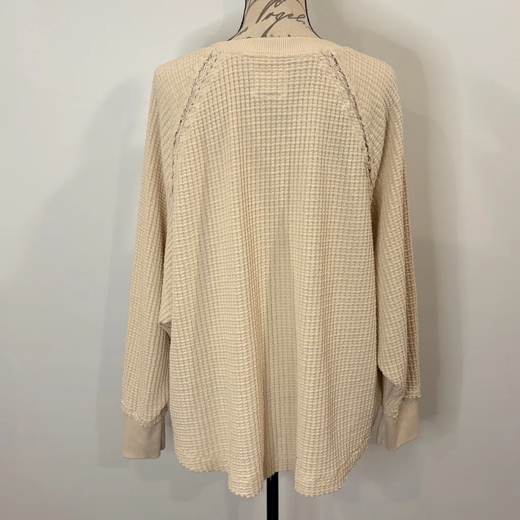 American Eagle Big Hug waffle knit notch neck oversized top sweatshirt M - Image 5