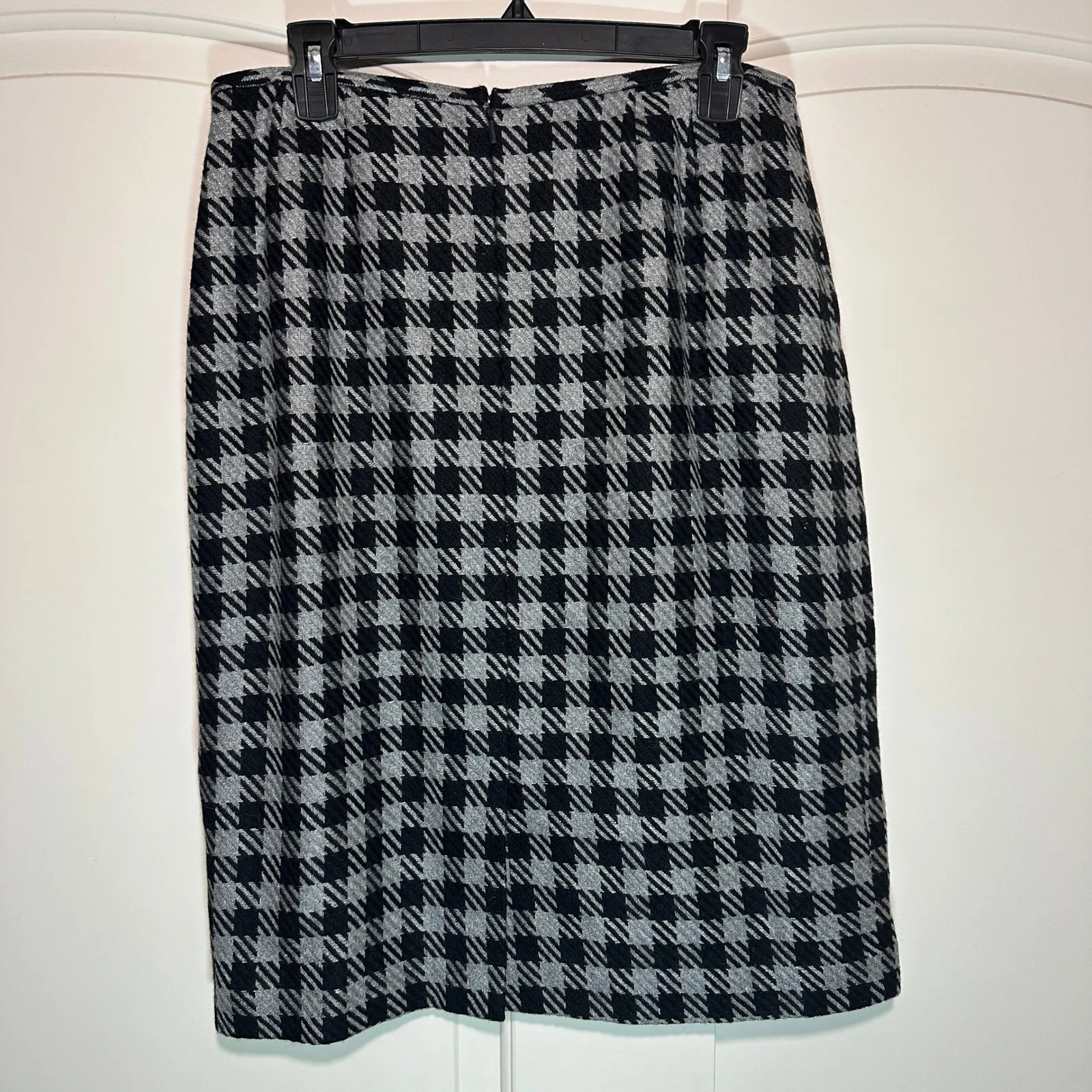 Bill Blass Houndstooth‎ Wool Blend Pencil Skirt Career Wear Grey Black 12 - Image 2