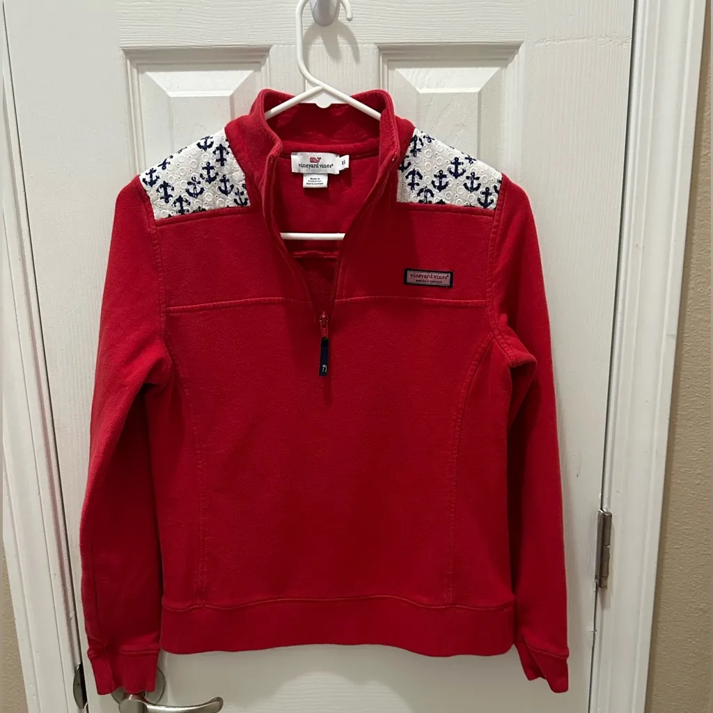 VINEYARD VINES Red white blue Shep Sweatshirt Shirt 1/4 Zip Eyelet Anchor XS - Image 2