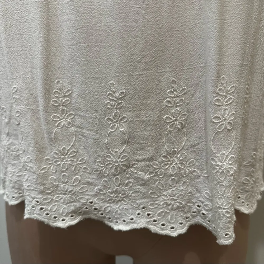LOFT White Eyelet Trim Off Shoulder Ruffled Peasant Blouse Women’s XS petite - Image 2