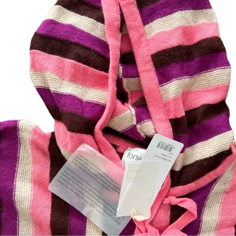 NWT FORTE FORTE Striped Wool Riga Barre Knit Hoodie Sweatshirt Sz M Tan Size M - Image 6