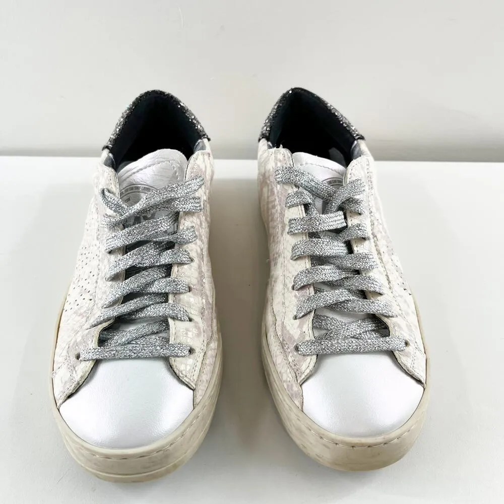 P448 John Low Top Sunset Snake Glitter Heel Lace Up Skateboarding Sneakers White - Image 4