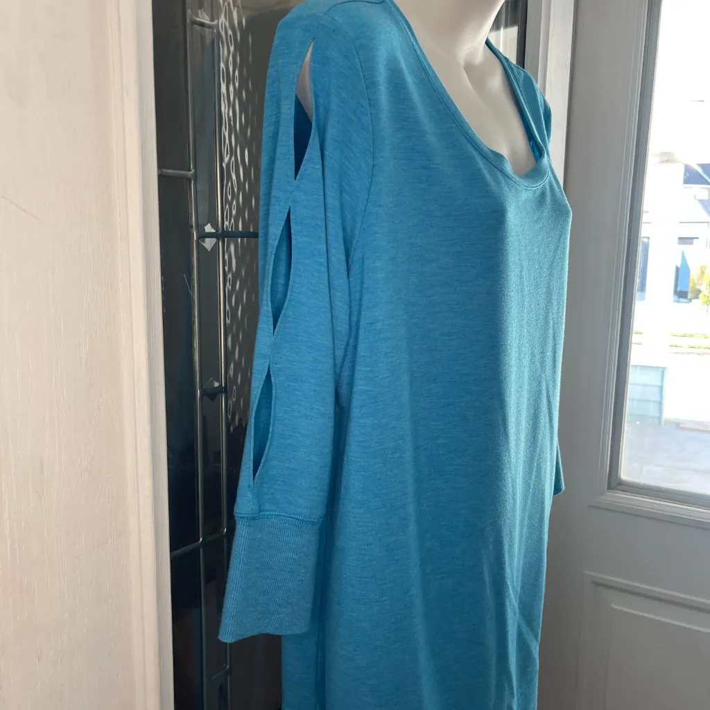 H by Halston Blue Long Cut Out Sleeves Tunic Top Womens Super Soft Sz M - Image 3