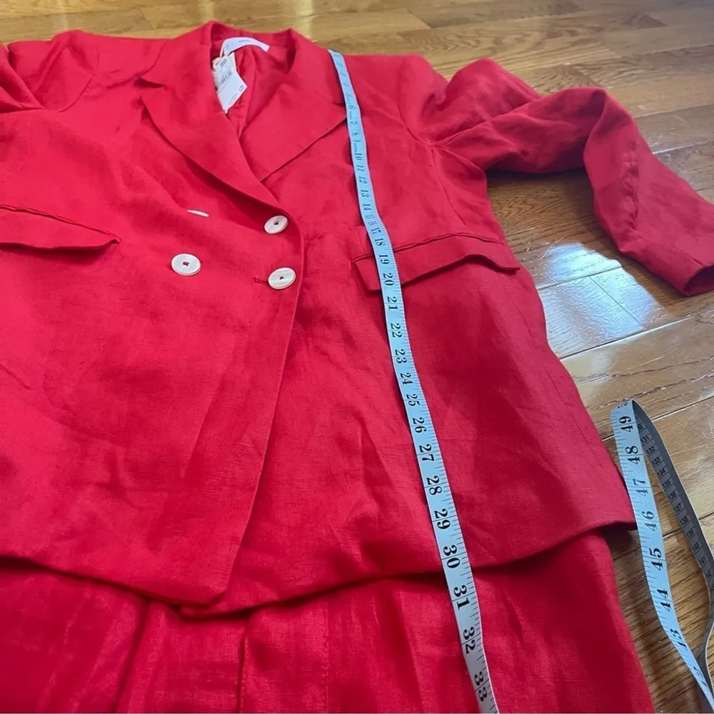 MANGO Double-Breasted Linen Cotton Suit Blazer Pants Set Red oversized Sz 1XL - Image 6
