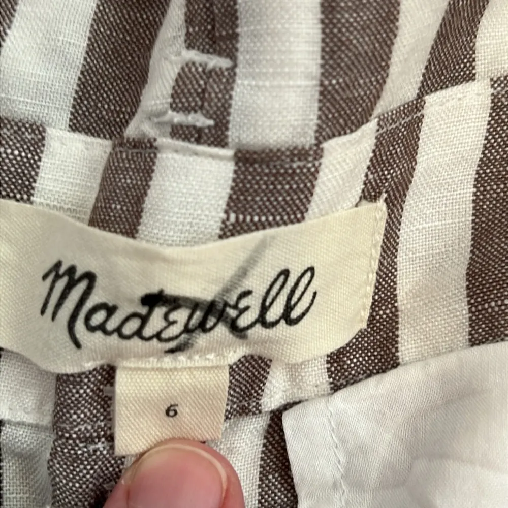 Madewell Linen Gray and White Striped High-Waisted Paperbag Pants - NWOT - Image 5