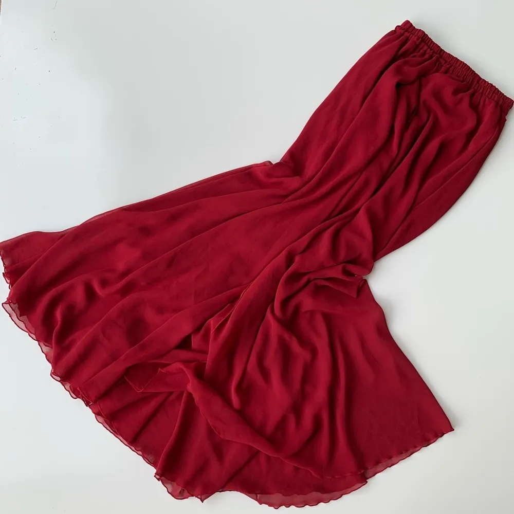 Deep red flowy chiffon maxi skirt. - Image 2
