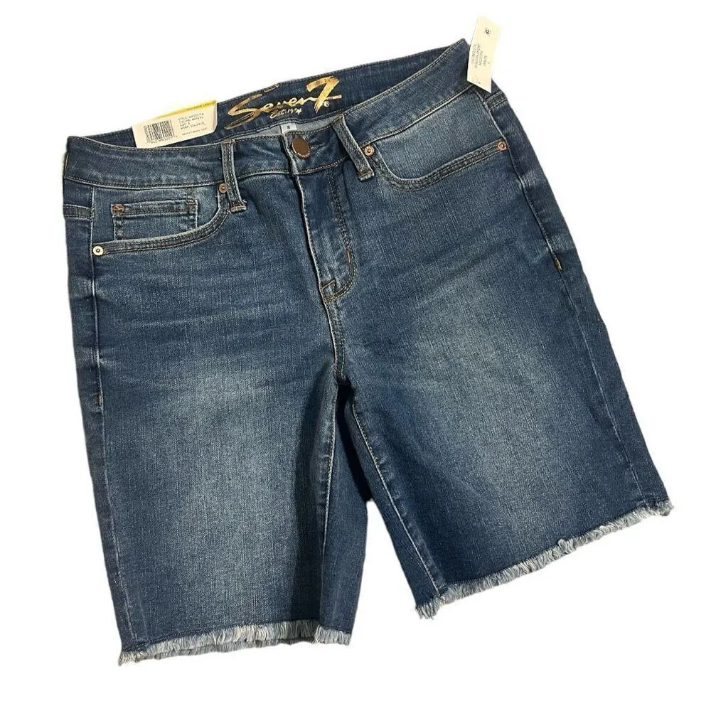 NWT Womens Seven7 Jeans Sunset Bermuda 9” Denim Medium Wash Jean Shorts - Sz 8 - Image 3