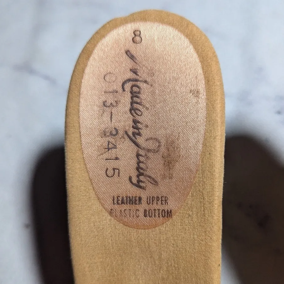 Vtg 1970s Cognac Brown Leather Made In Italy Composite Heel Mule Sandals Sz 8 - Image 4