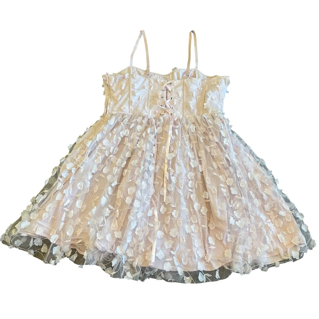 Thorn and Fable Pink Baby Doll Dress 3D Floral Print Chiffon Size 1 XL Women's - Image 9