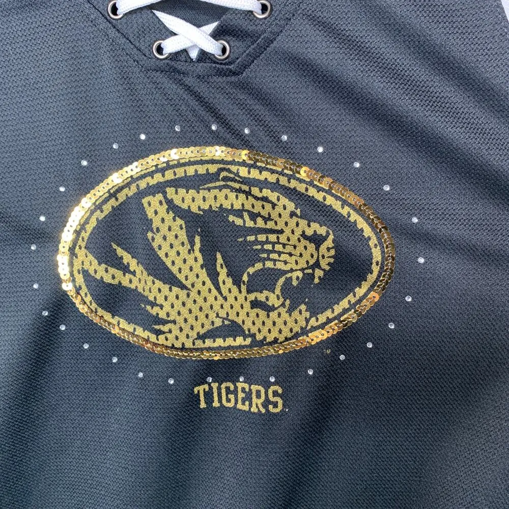 Missouri Tigers Jersey Style Top Black Gold White Sequin Mizzou Sz XL Size M - Image 8