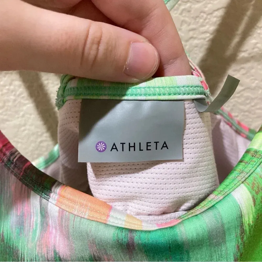 ATHLETA Wailea Sports Bra Full Focus Green Print Strappy Swim Top Size XS - Image 6