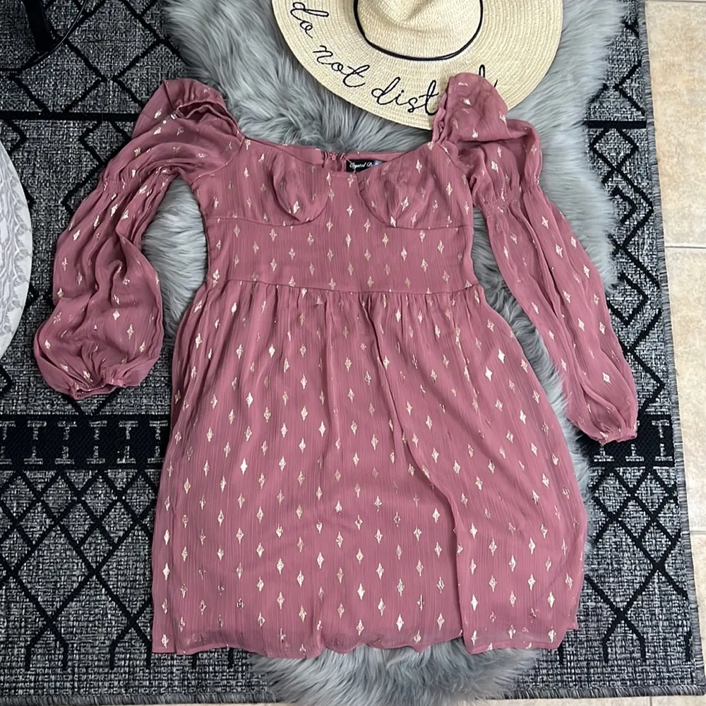 NWOT Crystal Doll Off Shoulder Tulle Flouncy Pink Gold Dress sz M - Image 2