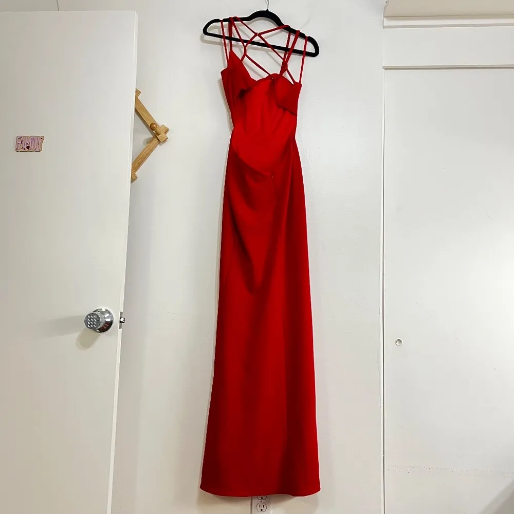 La Femme 27126 Asymmetrical Neck Strappy Back Hi Slit Gown - Image 6