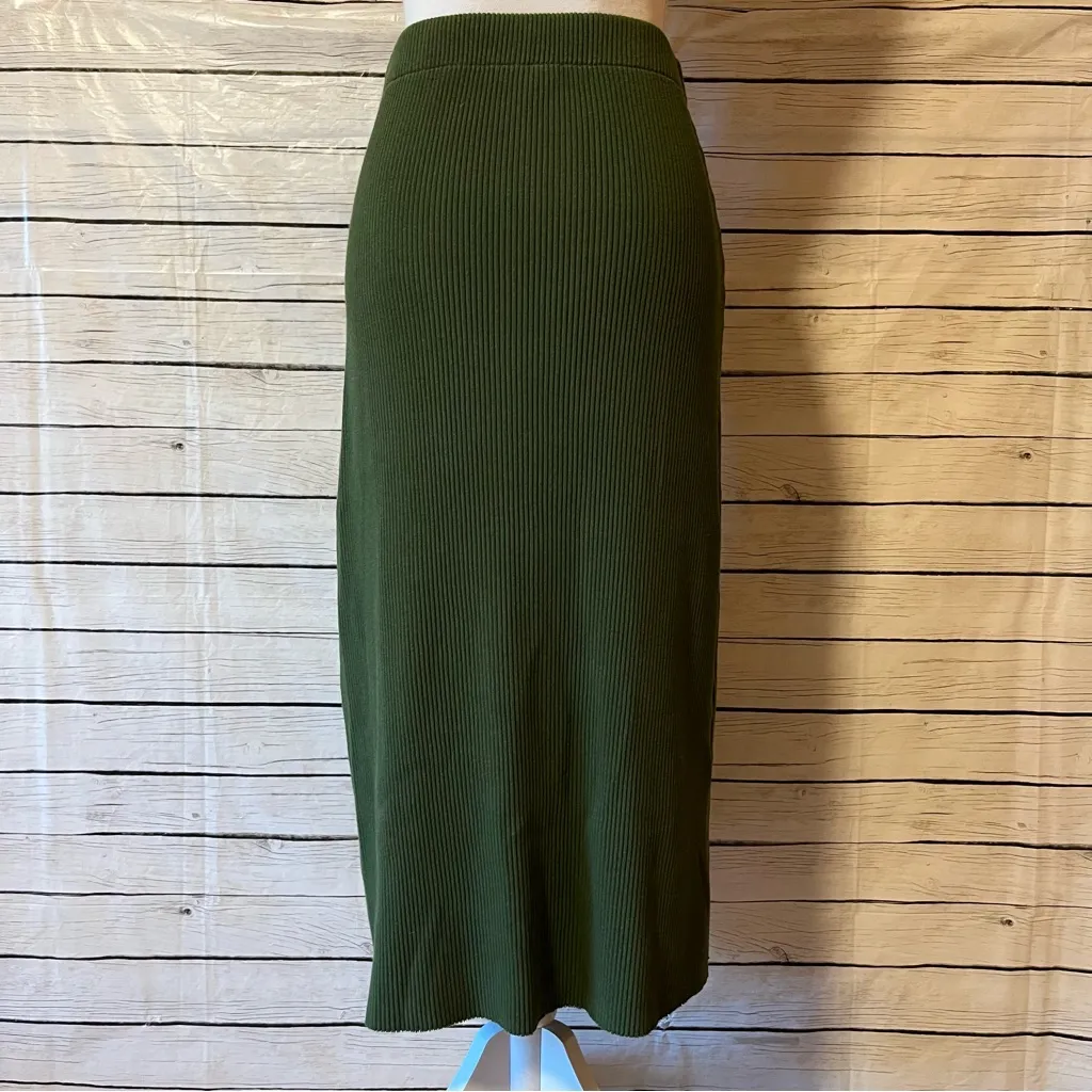 Vince Womens Green Ribbed Knit Calf Midi Skirt - Image 10