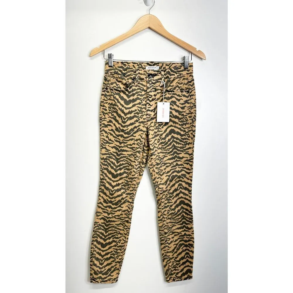 Good American  High Waist Crop Jeans Tan Brown Zebra 4/27 NWT - Image 2