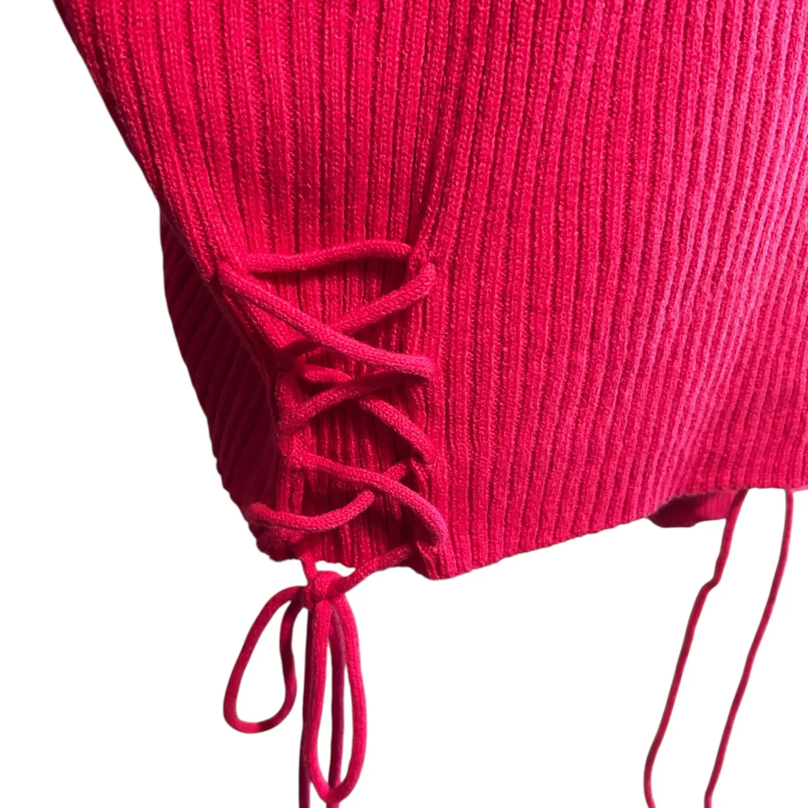 Sweater Turtleneck Fuchsia Crop Tie Sides Ribbed Knit Casual Bogo Runway 7 SZ 1X Pink - Image 9