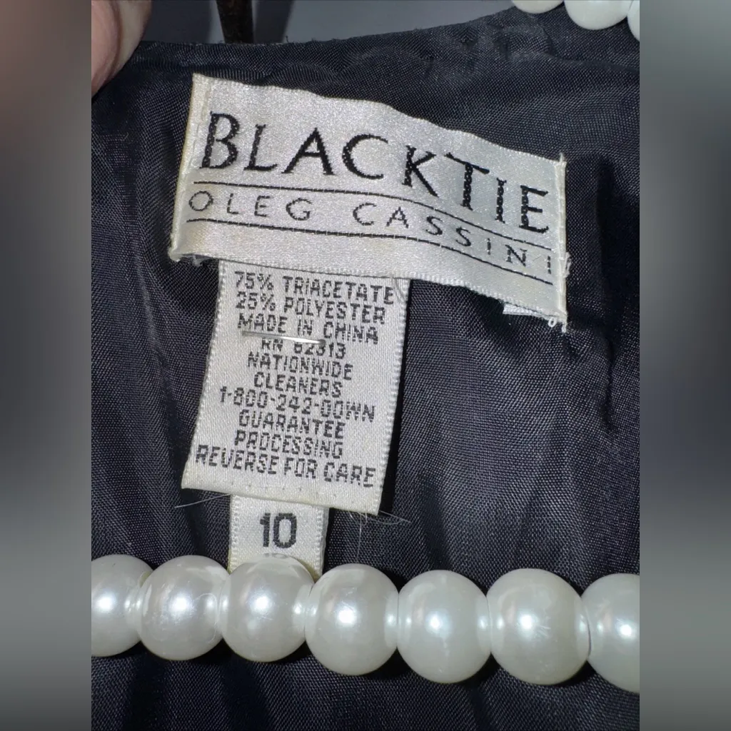 vintage oleg cassini black tie dress Black Beaded‎ Evening Gown Size 10 - Image 7