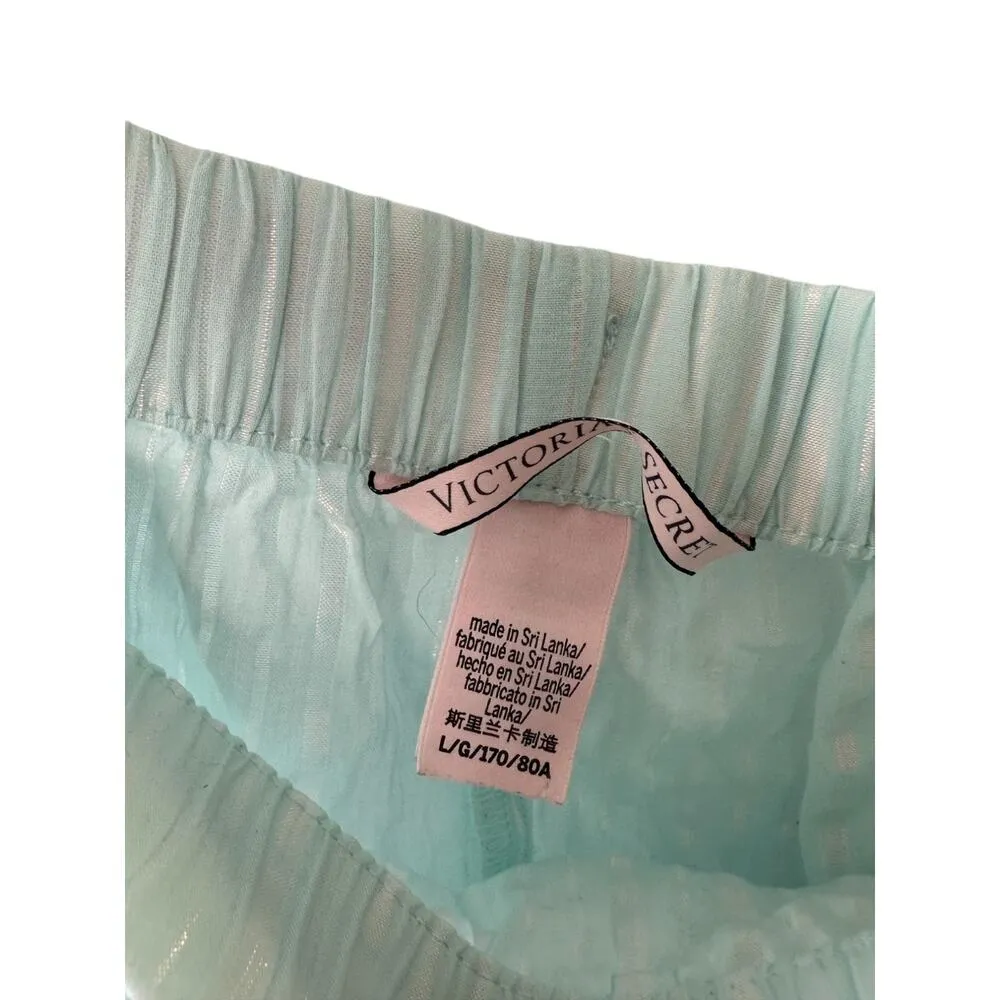 Victoria's Secret Blue & Silver Stripe Cotton Blend Pajama Shorts Women's Large - Image 6