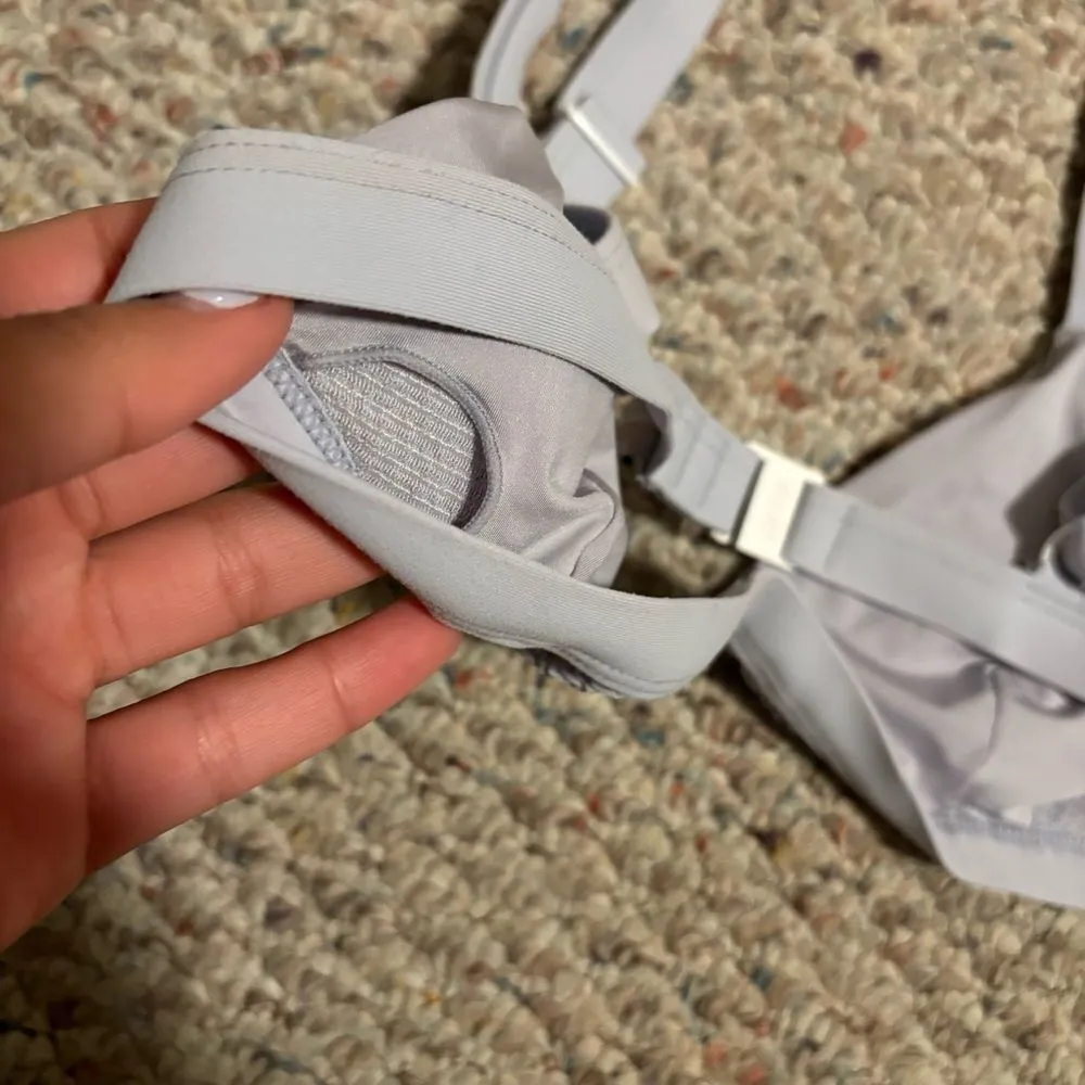 Onia Kamryn Smocking Bikini Triangle Top - Blue, Size Medium - Image 10