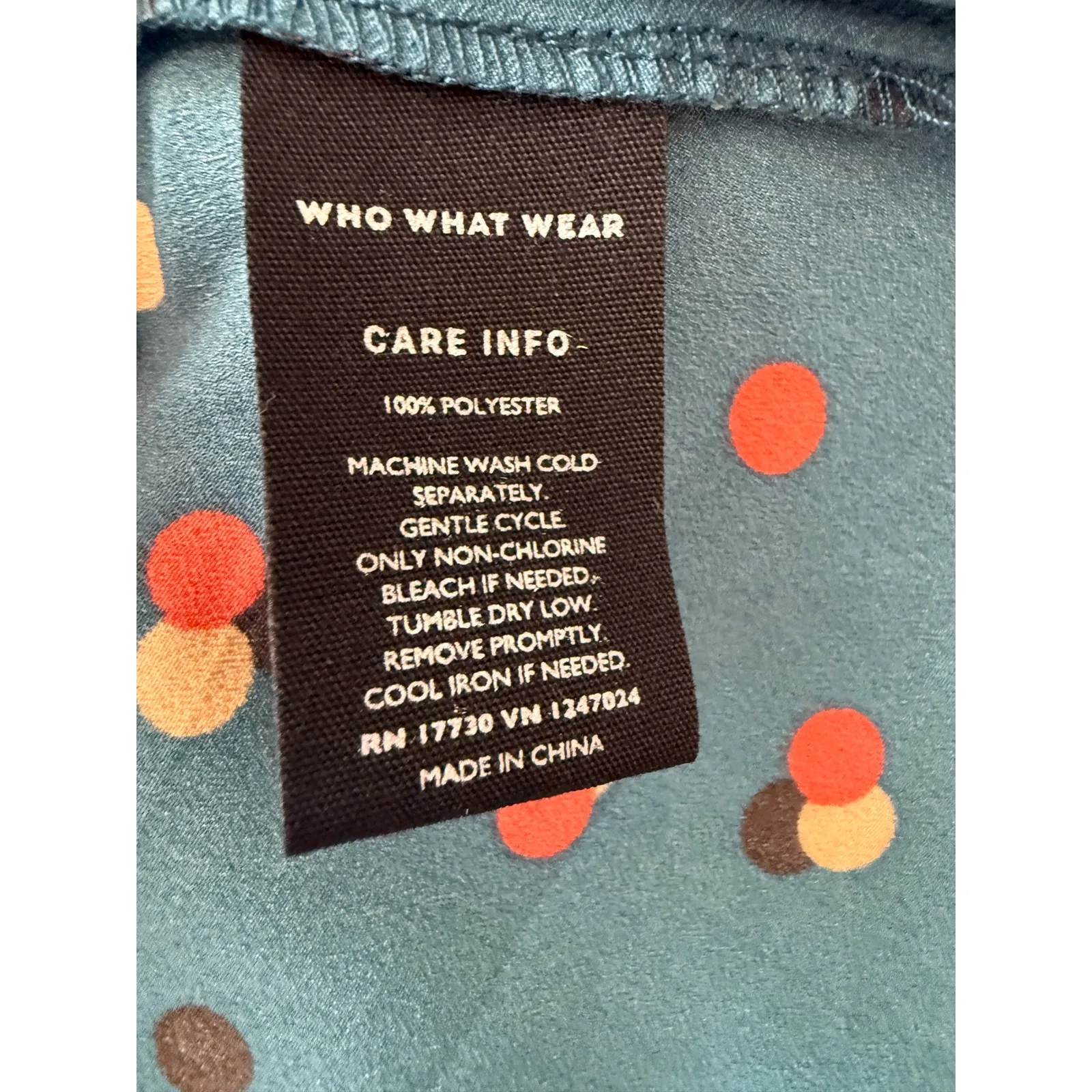 Who What Wear Polka Dot Mock Neck Long Sleeve A Line Dress Teal Women's M - Image 5