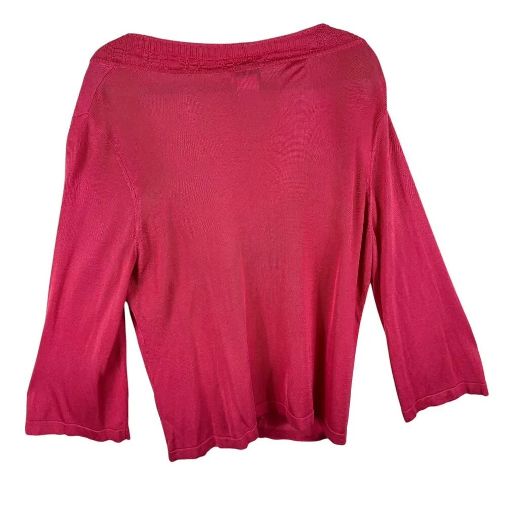 Talbots  Vintage Pink Deep V-Neck Long Sleeve Button Front Thin Cardigan Size 1X - Image 2