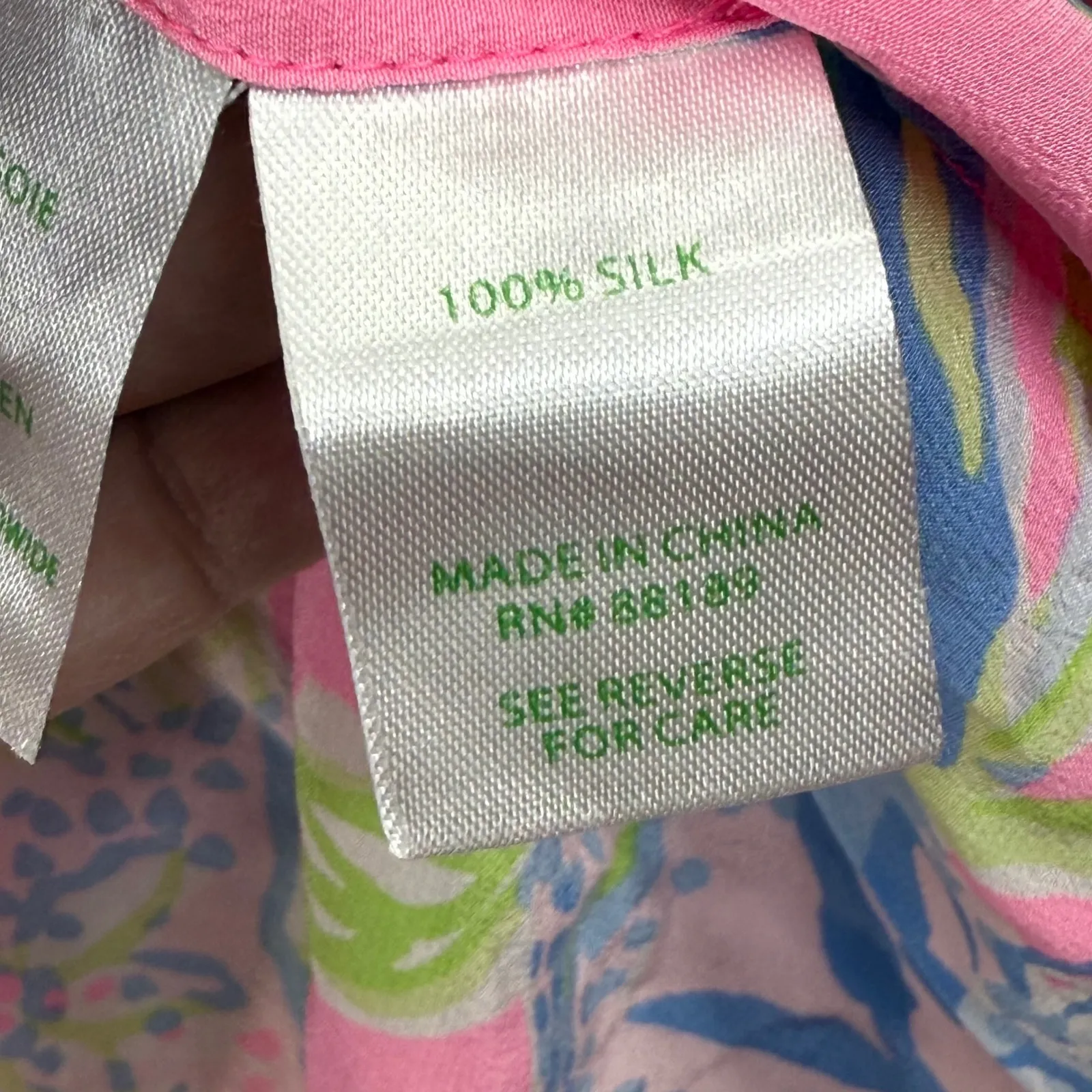 Lilly Pulitzer Silk Floral Blouse Top Long Sleeve Pink‎ Blue Green Womens M - Image 5