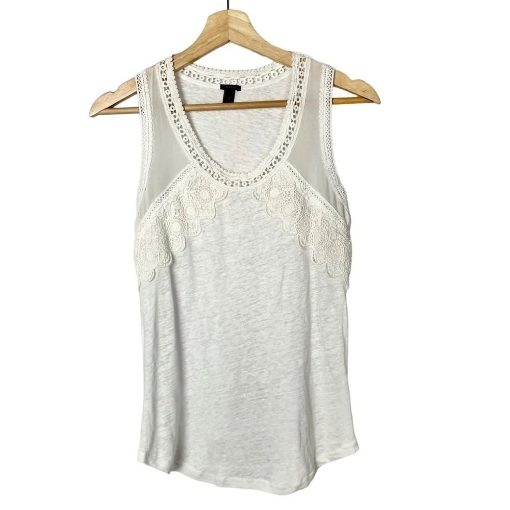 J. Crew White Linen Lace Trim Tank Top XS - Image 2