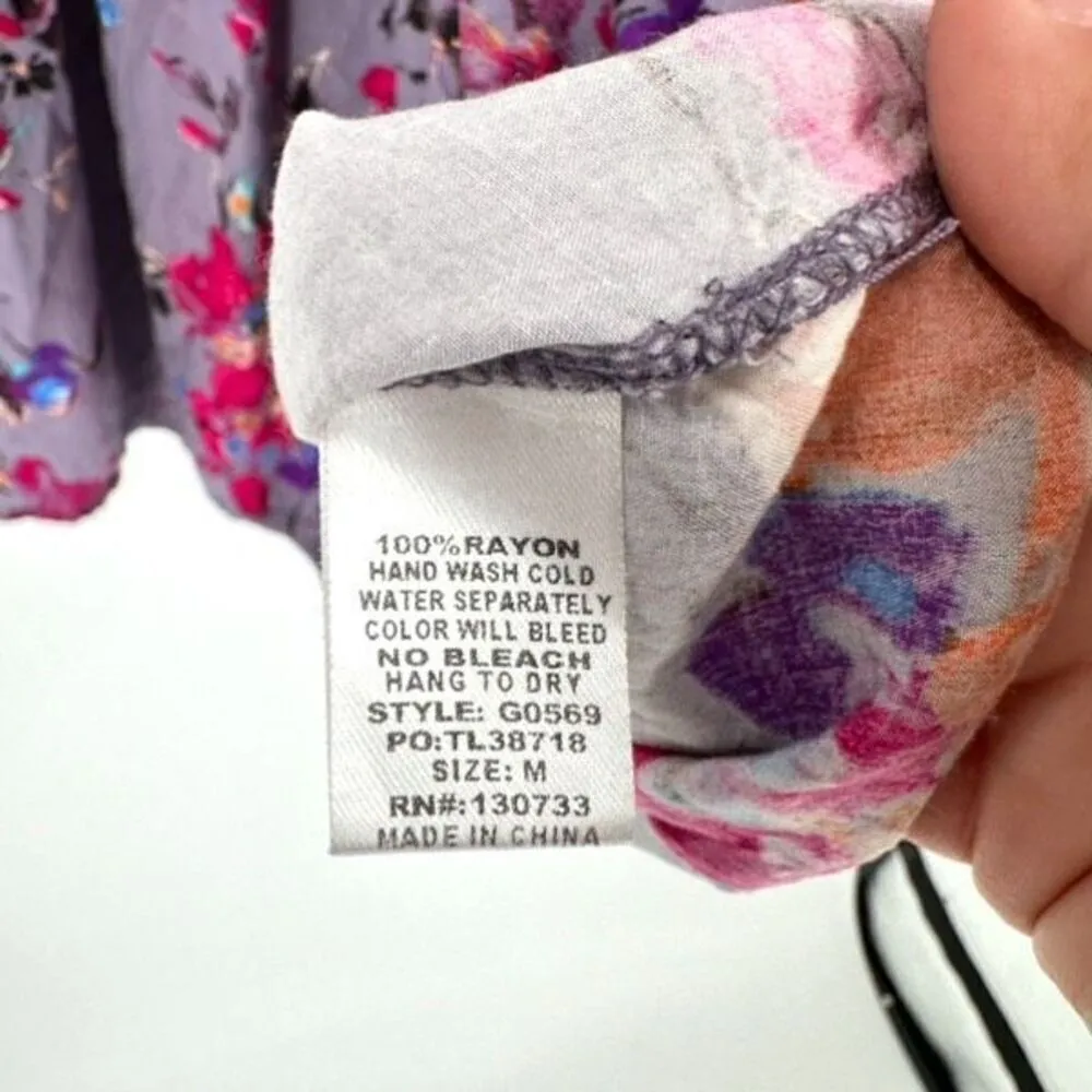 Umgee Women's Floral Paisley 3/4 Sleeve V-Neck Peasant Tunic Dress Purple Medium - Image 7