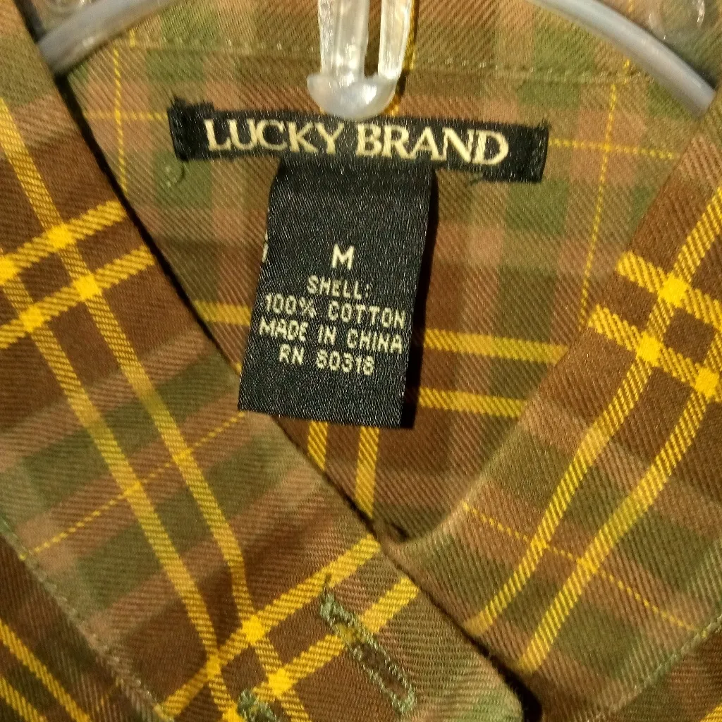 Lucky Brand M Brown Gold Plaid Top - Image 2