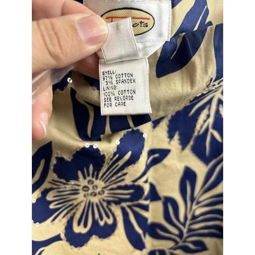 Talbots Floral A Line Skirt Sz 14‎ Brown Blue Floral Sequins Aloha Tropical - Image 7