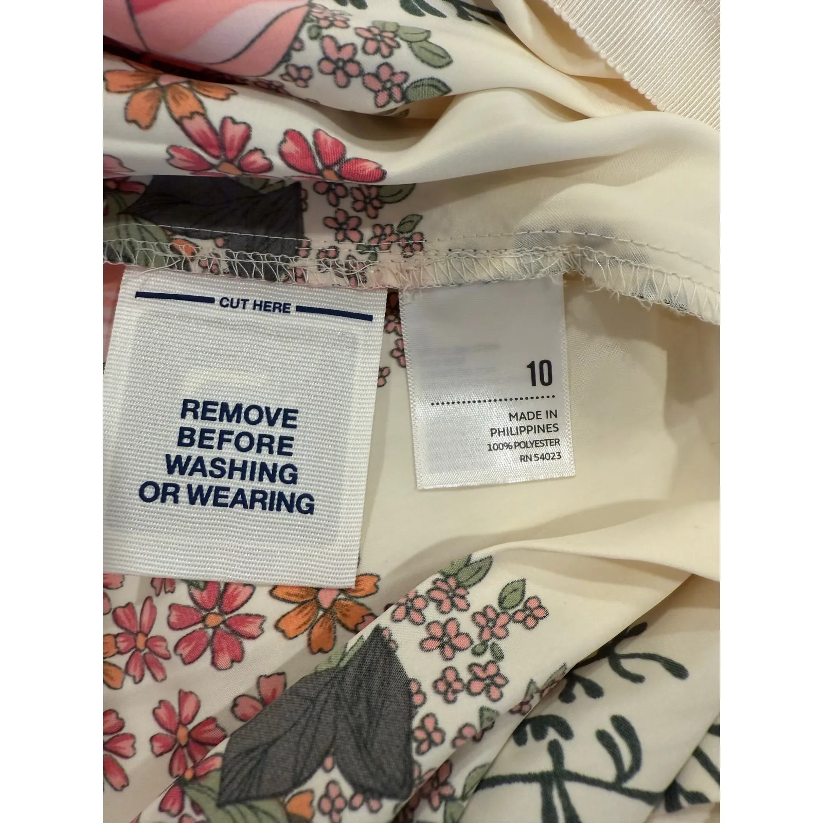 Old Navy Pleated Satin Mini Skirt Striped Floral Cream Women's Size 10 - Image 6