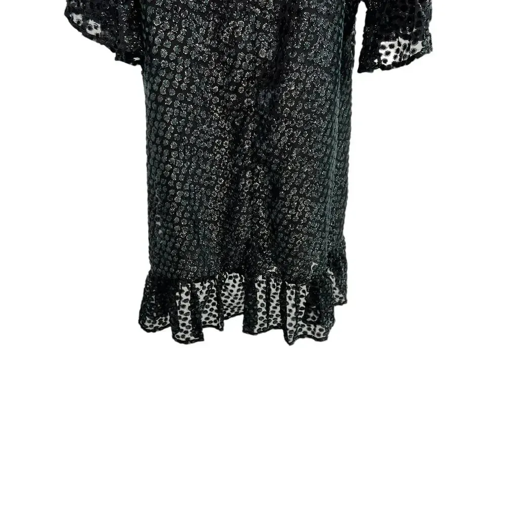 Anthropologie Amadi Lucinda Dress‎ Textured Dot Metallic Black Green Size Large - Image 10