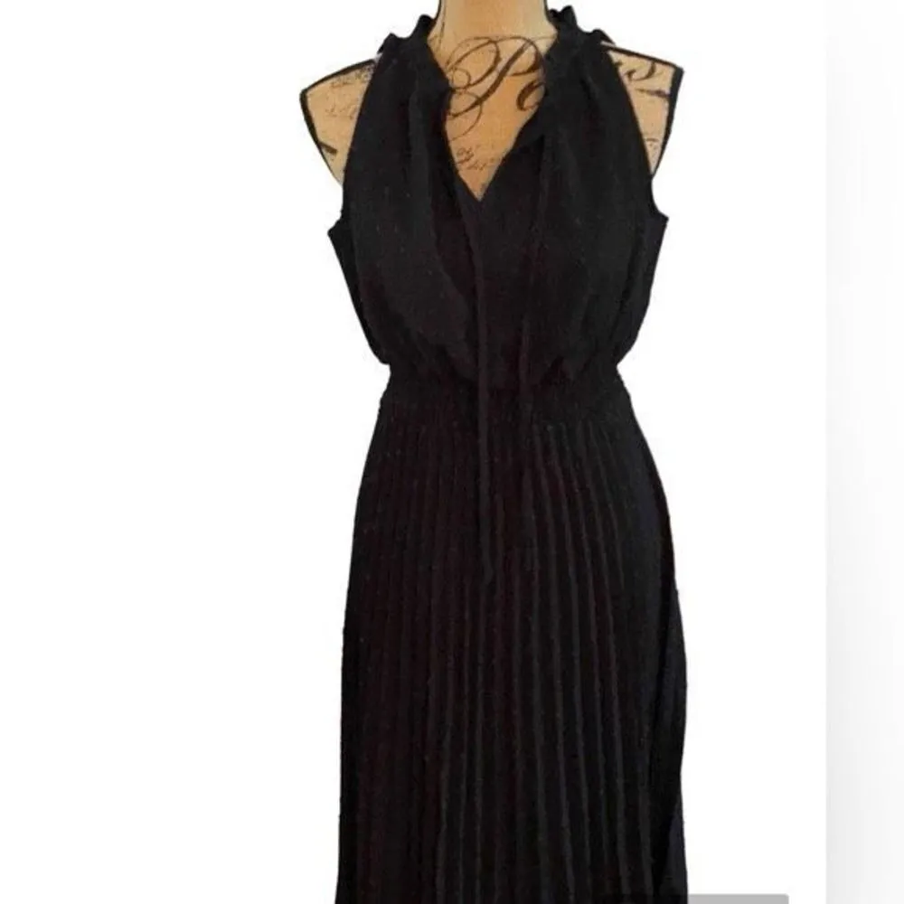 ✨Midi Casual Swiss Dot Ruffle Sleeveless Beach Sz Large Sun Dress✨ Black - Image 5