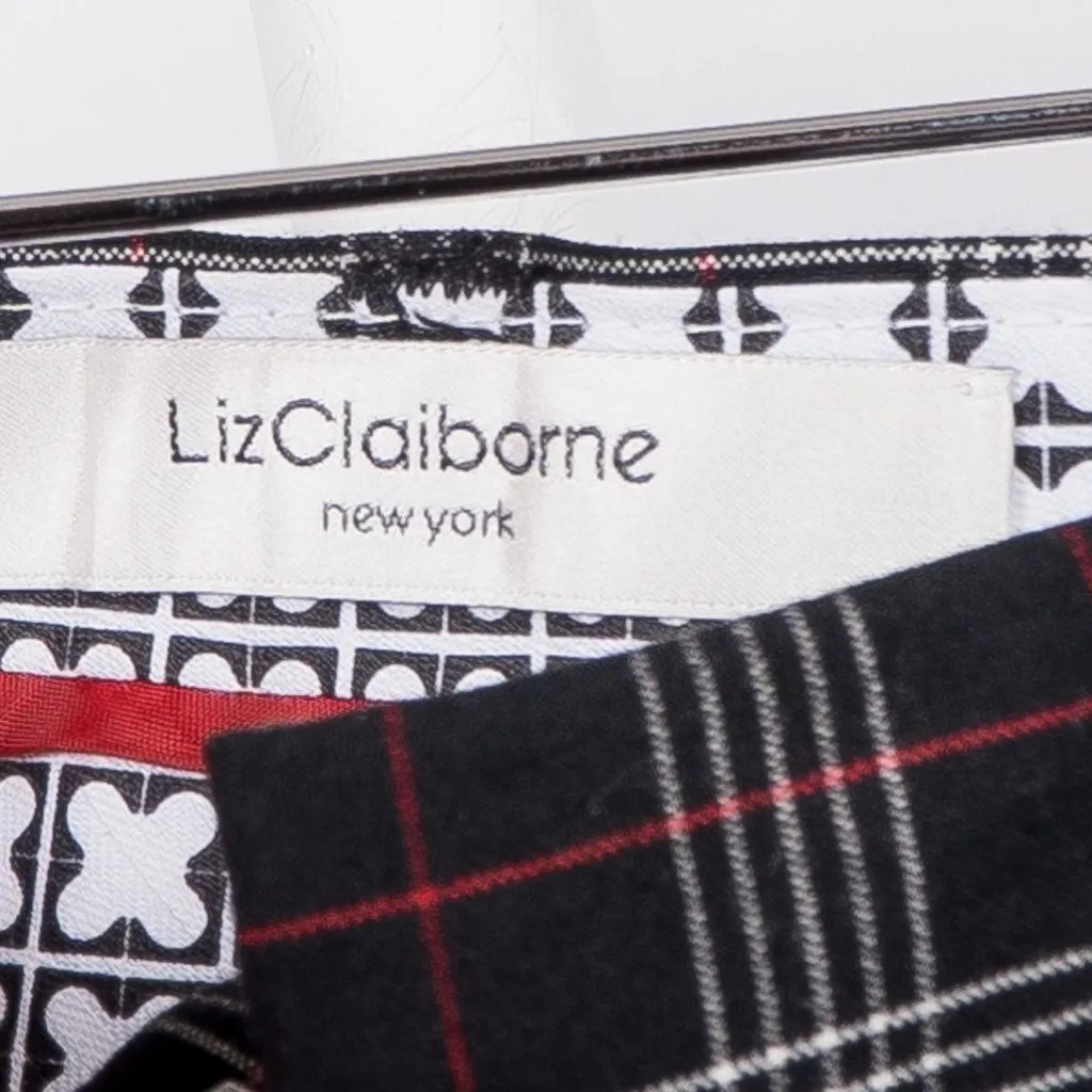 Liz Claiborne Plaid Pants 4 Womens Windowpane Black Red White Straight Leg Retro - Image 4