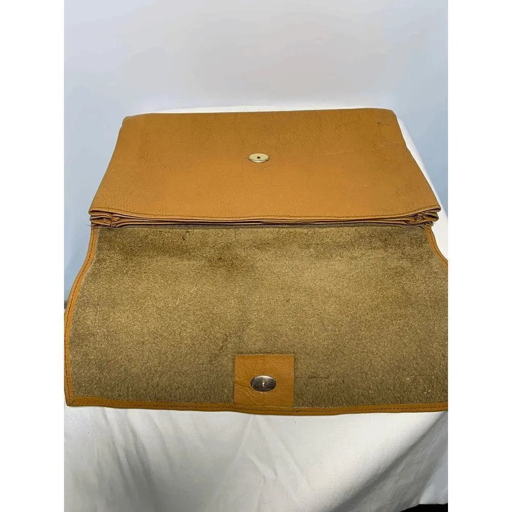 Vintage Leather Camel Color 4 Pocket 12x8" Clutch Purse Tan - Image 3