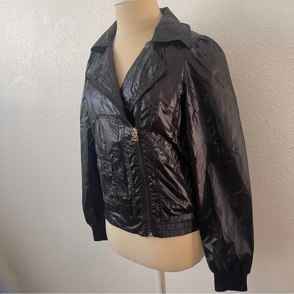 Stussy XS Stylish Wrinkled Nylon Bomber Wind Breaker Black Women's Jacket - Image 6