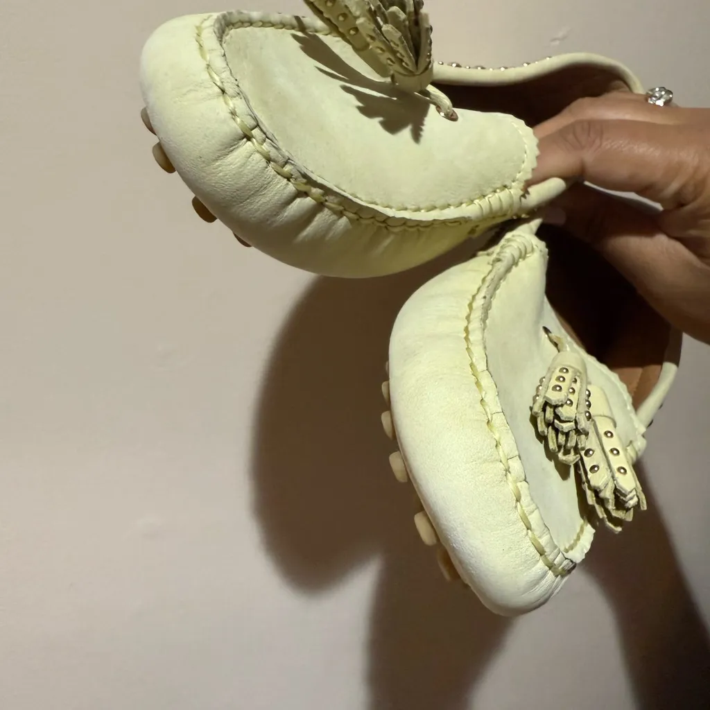 Coach Norfolk‎ Tassel Loafer Flats 9B Tan Beige Yellow Studded Nubuck NWOB U Size 9 - Image 6