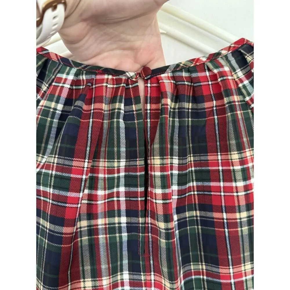 LDT‎ Rachel Plaid Round Neck 3/4 Puff Sleeve Ruffled Poof Swing Dress Size 2/S Red - Image 7