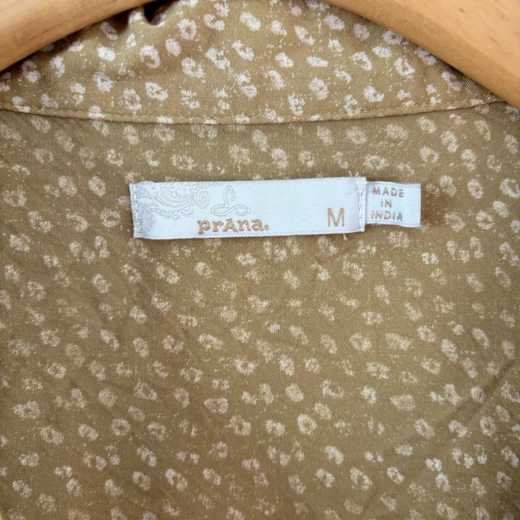 Prana Yellow Iguala Short Sleeve Button Down Shirt Top in Straw Speckles, M - Image 4