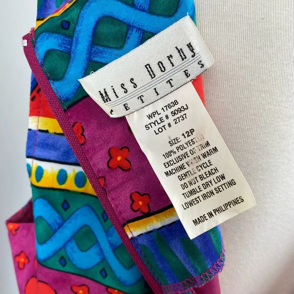 Miss Dorby Vintage 90s Magenta Funky Abstract Sleeveless Sheath Dress Sz 12P Pink - Image 9